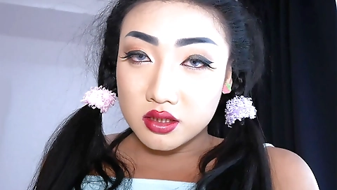 Hot asian girl takes on the beach